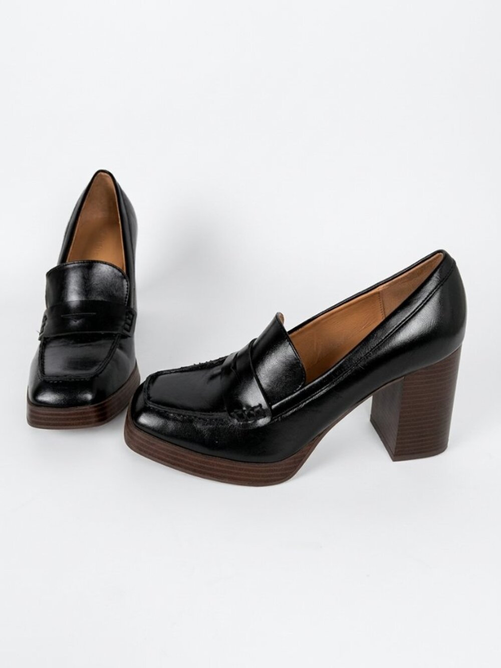 Nine West Platform Penny Loafer Pumps Chunky Block Heel Academia Sz 8.5